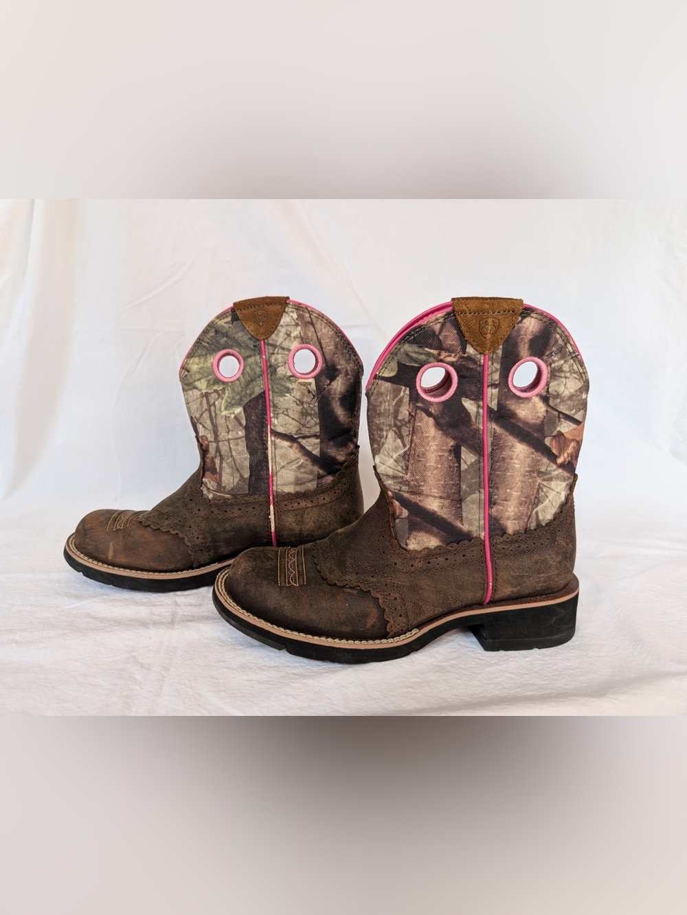 Ariat FatBaby Brown & Pink Camo Pull-On Cowboy Boots